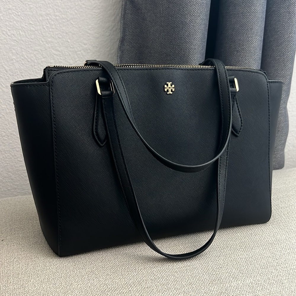 Tory Burch Small Black Leather Tote Bag